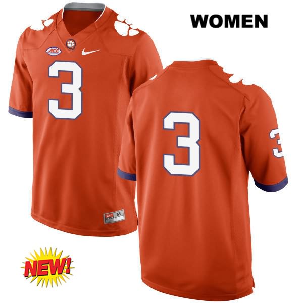 Women's Clemson Tigers #3 Artavis Scott Stitched Orange New Style Authentic Nike No Name NCAA College Football Jersey DGO1746LN